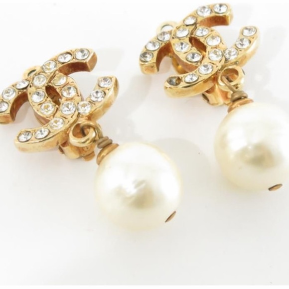 Chanel Pearl Rhinestone Drop Dangle Earrings CC - Picture 4 of 16